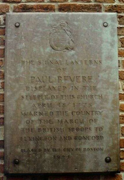 THE SIGNAL LANTERNS OF PAUL REVERE MEMORIAL PLAQUE