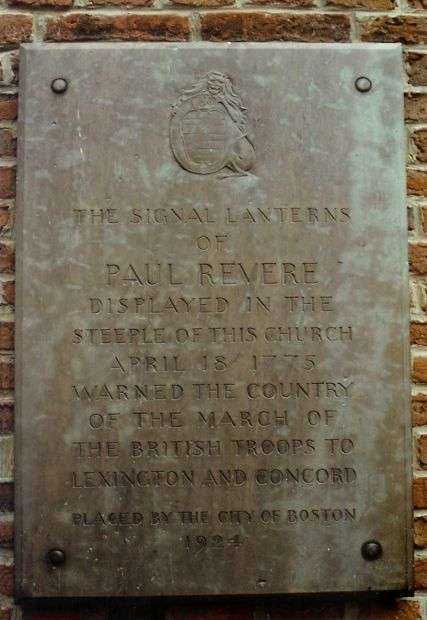THE SIGNAL LANTERNS OF PAUL REVERE MEMORIAL PLAQUE