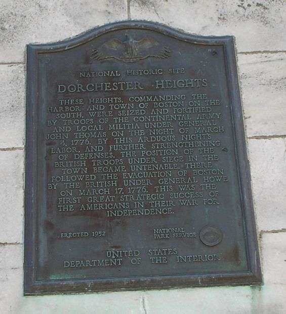 DORCHESTER HEIGHTS REVOLUTIONARY WAR MEMORIAL PLAQUE