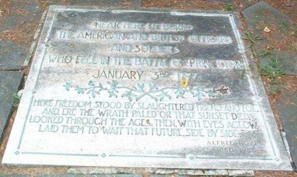BURIAL SITE OF THOSE WHO FELL IN THE BATTLE OF PRINCETON MEMORIAL PLAQUE