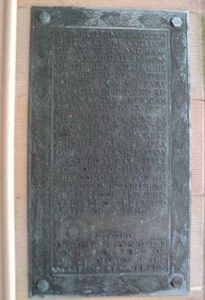 NASSAU HALL REVOLUTIONARY WAR MEMORIAL PLAQUE