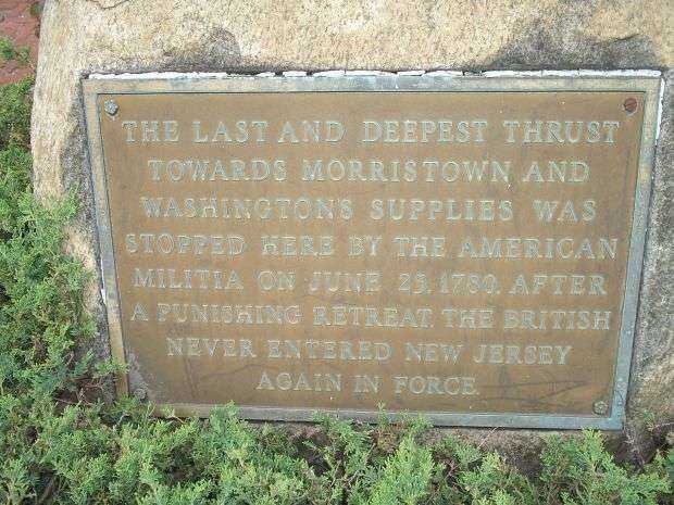THE LAST BRITISH THRUST INTO NEW JERSEY WAR MEMORIAL PLAQUE