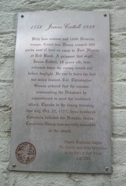 JONAS CATTELL REVOLUTIONARY WAR MEMORIAL PLAQUE