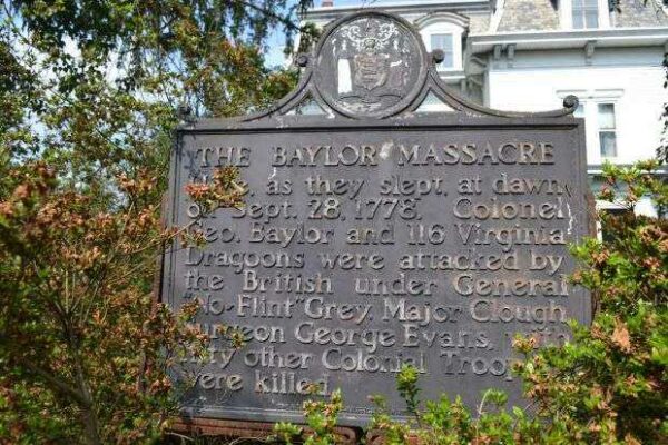 THE BAYLOR MASSACRE WAR MEMORIAL MARKER