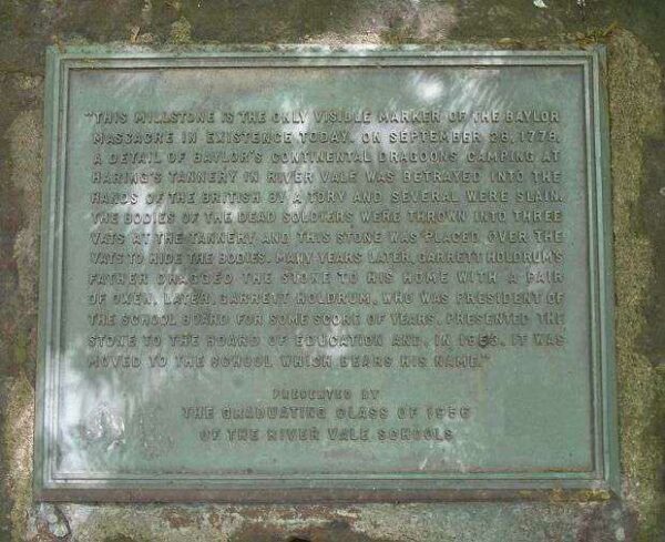 BAYLOR MASSACRE MILLSTONE WAR MEMORIAL