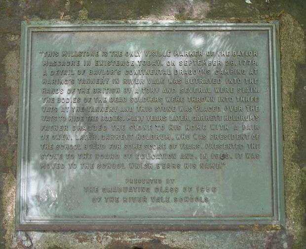 BAYLOR MASSACRE MILLSTONE WAR MEMORIAL