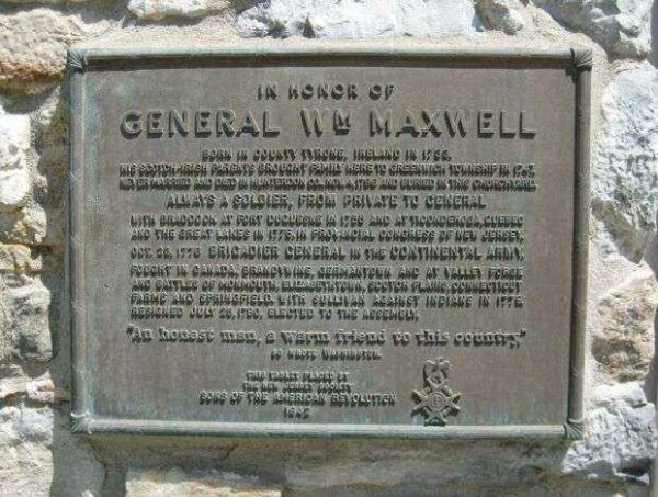 GENERAL WM MAXWELL REVOLUTIONARY WAR MEMORIAL PLAQUE