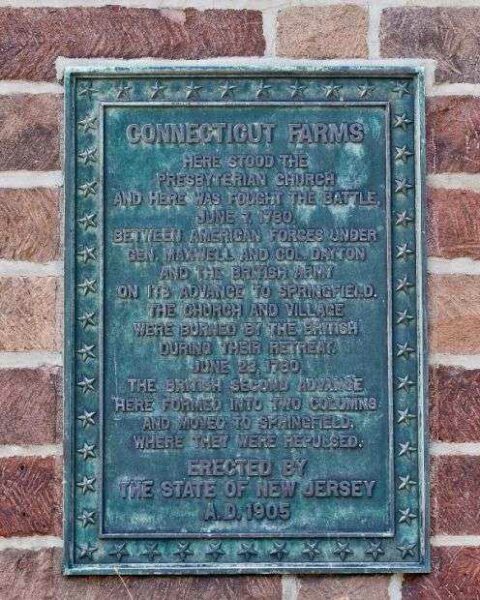 CONNECTICUT FARMS REVOLUTIONARY WAR MEMORIAL PLAQUE