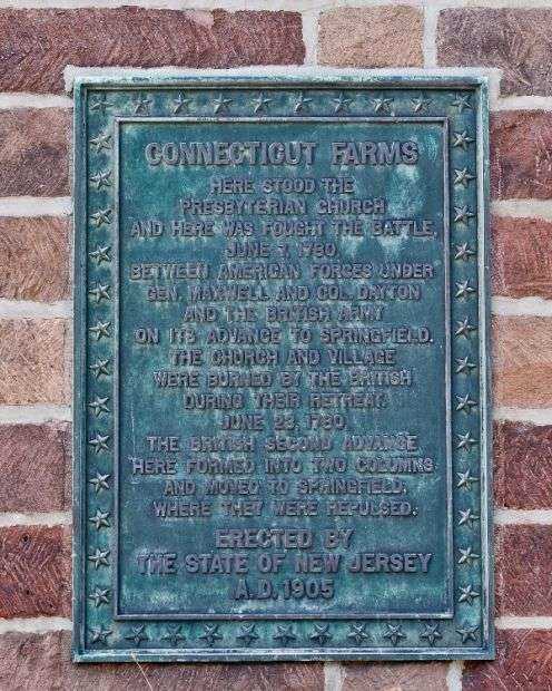 CONNECTICUT FARMS REVOLUTIONARY WAR MEMORIAL PLAQUE