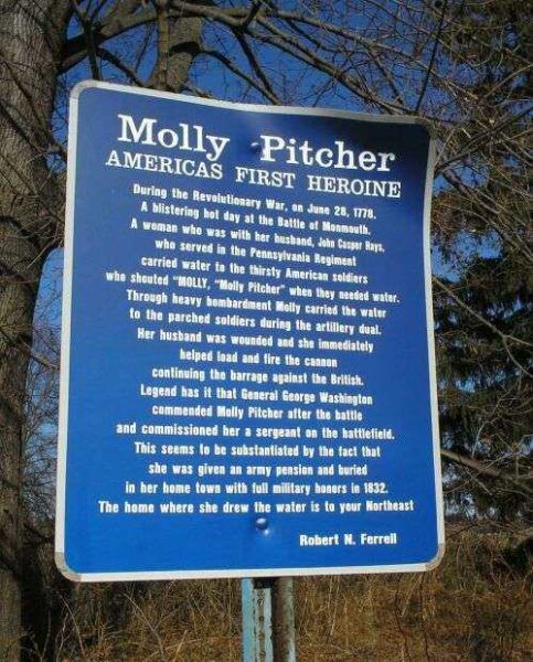 MOLLY PITCHER AMERICAS FIRST HEROINE MEMORIAL MARKER