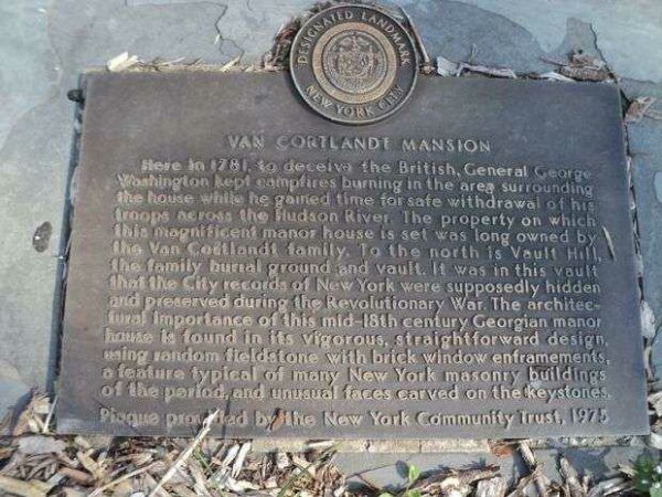 VAN CORTLANDT MANSION REVOLUTIONARY WAR MEMORIAL PLAQUE