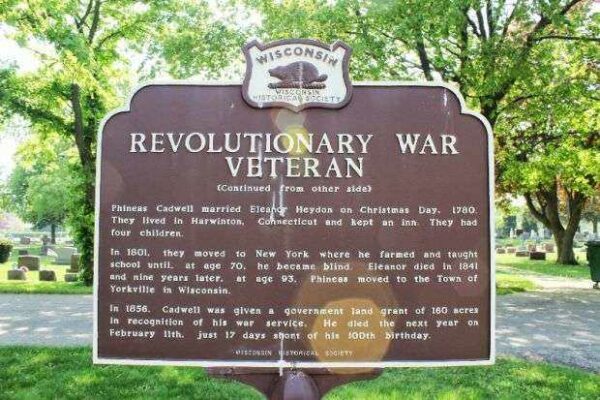 REVOLUTIONARY WAR VETERAN PHINEAS CADWELL MEMORIAL MARKER SIDE B