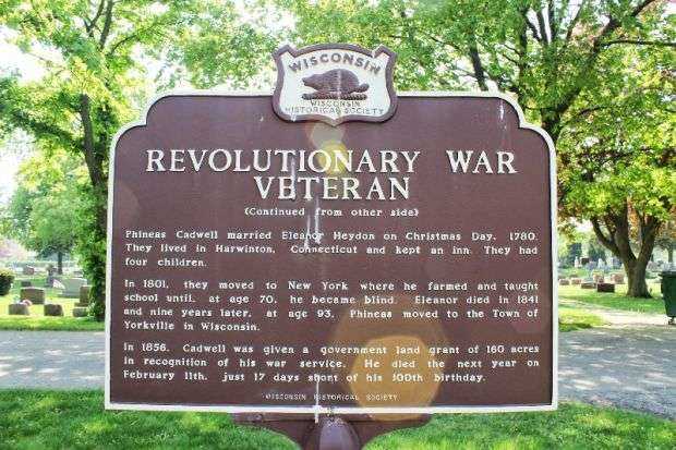 REVOLUTIONARY WAR VETERAN PHINEAS CADWELL MEMORIAL MARKER SIDE B