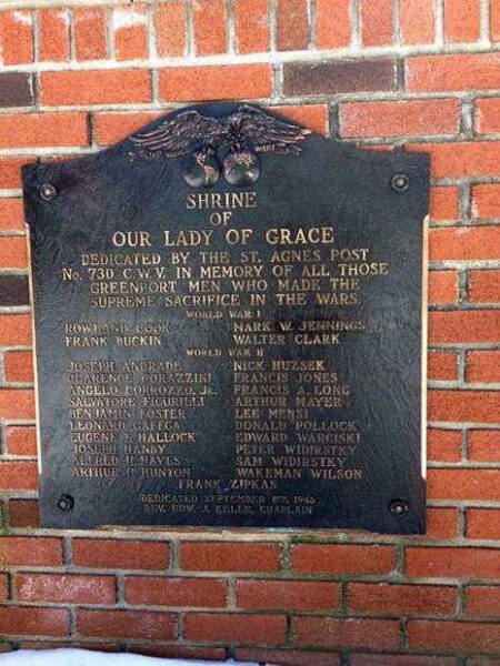 ST. AGNES CHURCH WORLD WAR I AND WORLD WAR II MEMORIAL PLAQUE