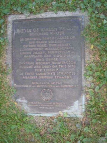 BATTLE OF HARLEM HEIGHTS REVOLUTIONARY WAR MEMORIAL PLAQUE