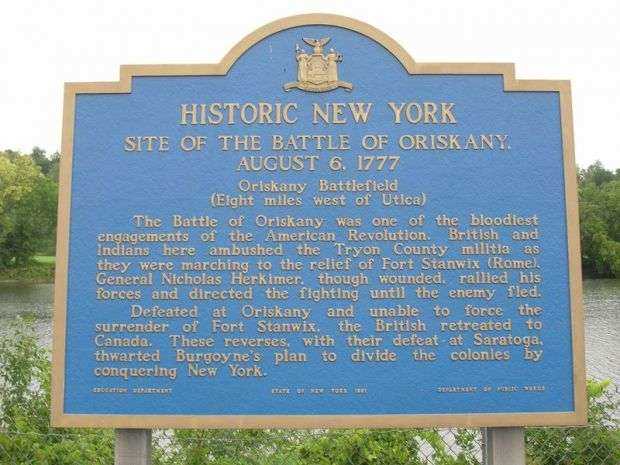 SITE OF THE BATTLE OF ORISKANY REVOLUTIONARY WAR MEMORIAL MARKER