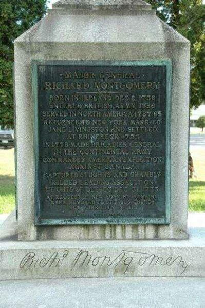 MAJOR GENERAL RICHARD MONTGOMERY REVOLUTIONARY WAR MEMORIAL