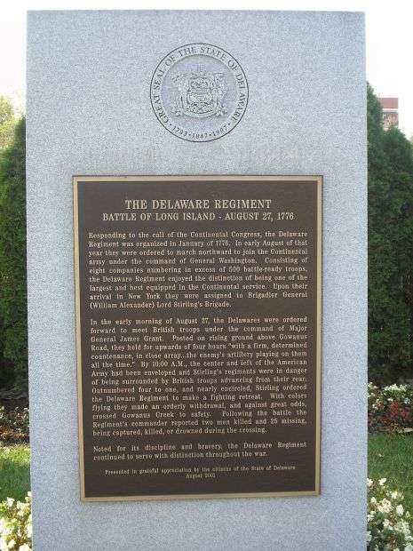 THE DELAWARE REGIMENT BATTLE OF LONG ISLAND MEMORIAL