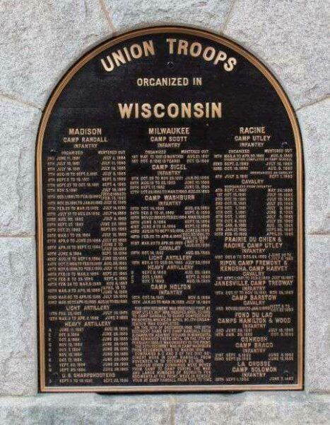 UNION TROOPS ORGANIZED IN WISCONSIN MEMORIAL PLAQUE