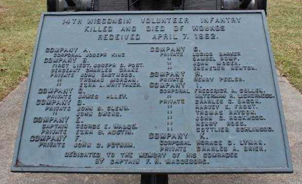 14TH WISCONSIN VOLUNTEER INFANTRY WAR MEMORIAL PLAQUE