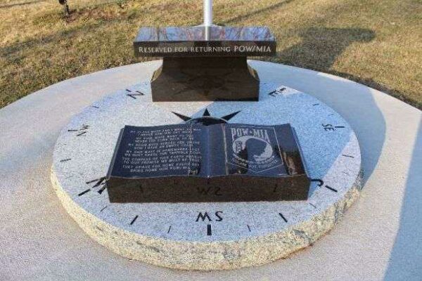 BEAVER DAM VETERANS MEMORIAL POW MIA BENCH, TABLET AND SUNDIAL