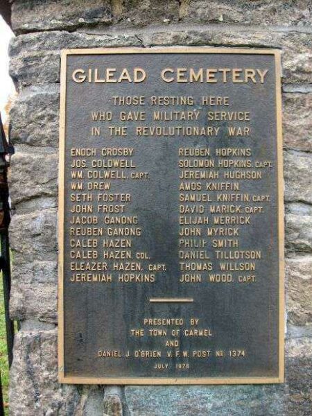 GILEAD CEMETERY REVOLUTIONARY WAR MEMORIAL PLAQUE