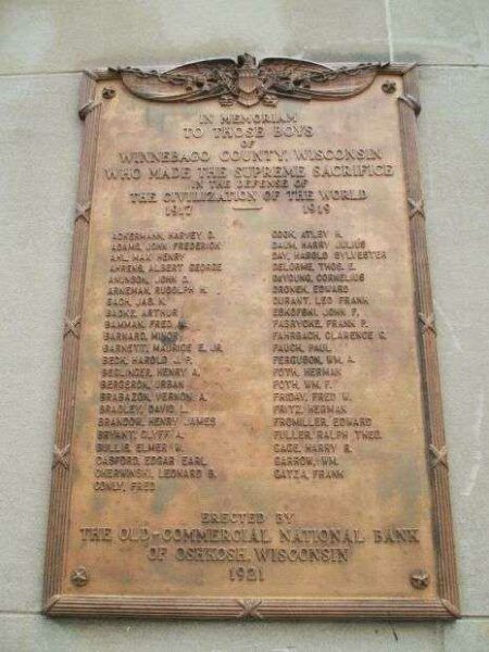 WINNEBAGO COUNTY WAR VETERANS MEMORIAL PLAQUE I