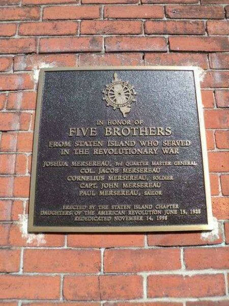 FIVE BROTHERS REVOLUTIONARY WAR MEMORIAL PLAQUE