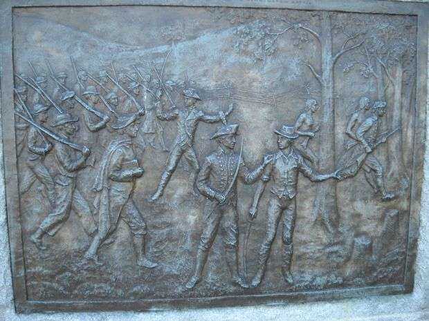 MASSACHUSETTS VOLUNTEERS AT BENNINGTON REVOLUTIONARY WAR MEMORIAL BAS-RELIEF