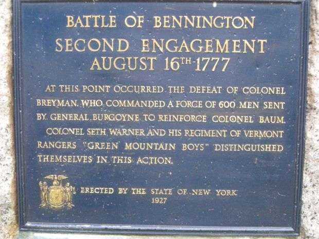 BATTLE OF BENNINGTON SECOND ENGAGEMENT REVOLUTIONARY WAR MEMORIAL PLAQUE