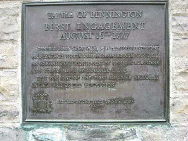 BATTLE OF BENNINGTON FIRST ENGAGEMENT WAR MEMORIAL PLAQUE