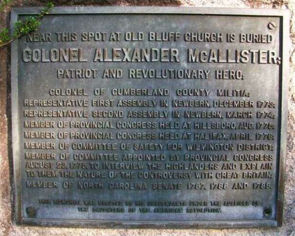COLONEL ALEXANDER MCALLISTER REVOLUTIONARY WAR MEMORIAL PLAQUE