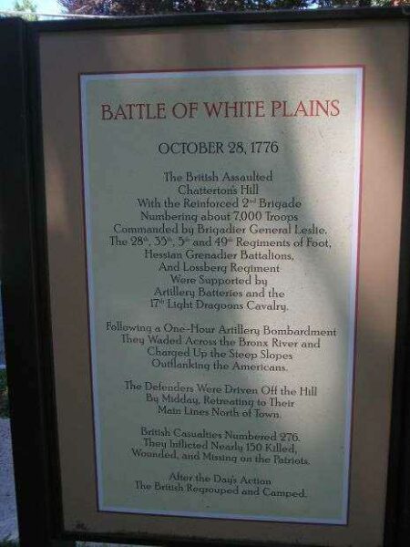 BATTLE OF WHITE PLAINS BRITISH FORCES WAR MEMORIAL MARKER BACK