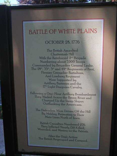 BATTLE OF WHITE PLAINS BRITISH FORCES WAR MEMORIAL MARKER BACK