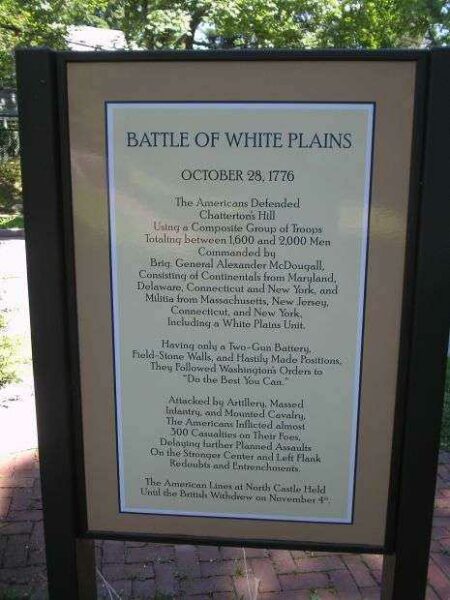 BATTLE OF WHITE PLAINS AMERICAN FORCES WAR MEMORIAL MARKER BACK