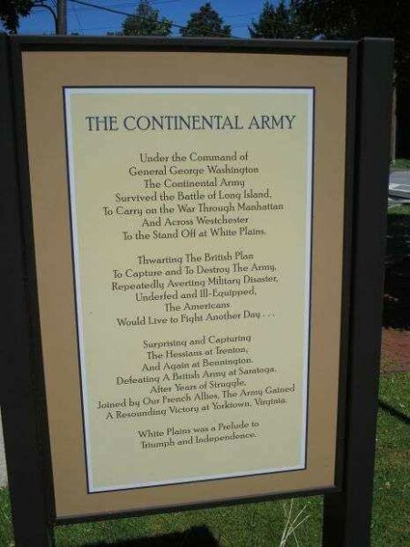 BATTLE OF WHITE PLAINS CONTINENTAL ARMY WAR MEMORIAL MARKER BACK