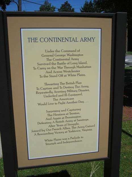 BATTLE OF WHITE PLAINS CONTINENTAL ARMY WAR MEMORIAL MARKER BACK