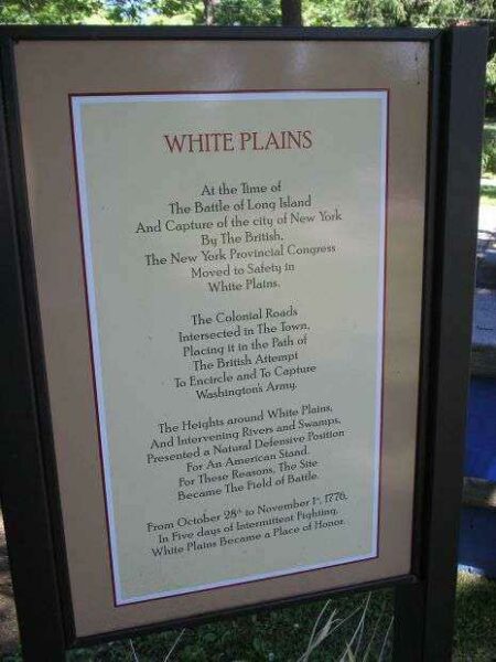BATTLE OF WHITE PLAINS REVOLUTIONARY WAR MEMORIAL MARKER BACK