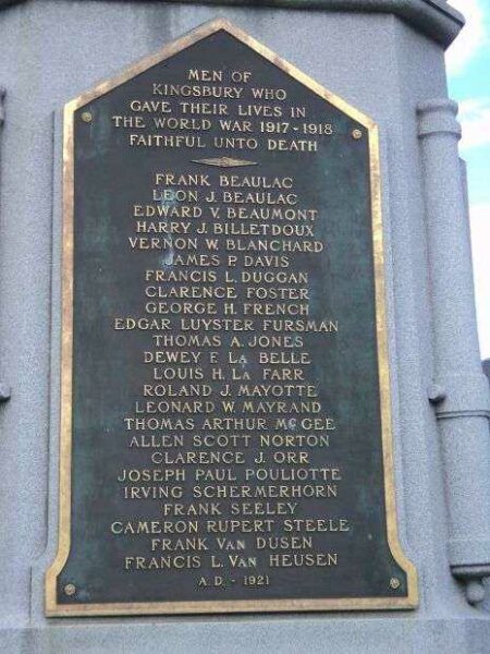 KINGSBURY WORLD WAR I MEMORIAL PLAQUE