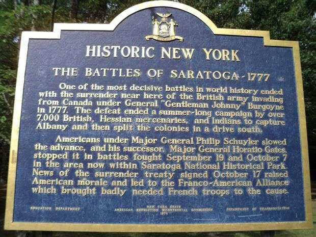 THE BATTLES OF SARATOGA REVOLUTIONARY WAR MEMORIAL MARKER