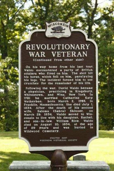 REVOLUTIONARY WAR VETERAN DAVID WALDO MEMORIAL MARKER BACK