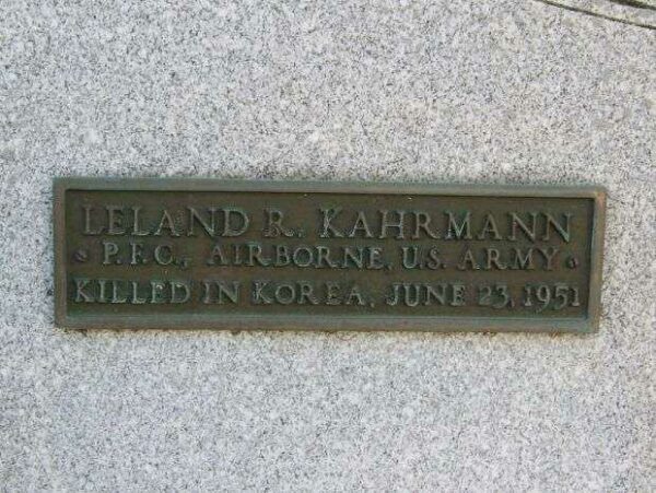 PFC. LELAND R. KAHRMAN MEMORIAL PLAQUE