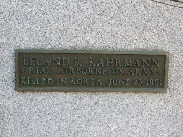PFC. LELAND R. KAHRMAN MEMORIAL PLAQUE
