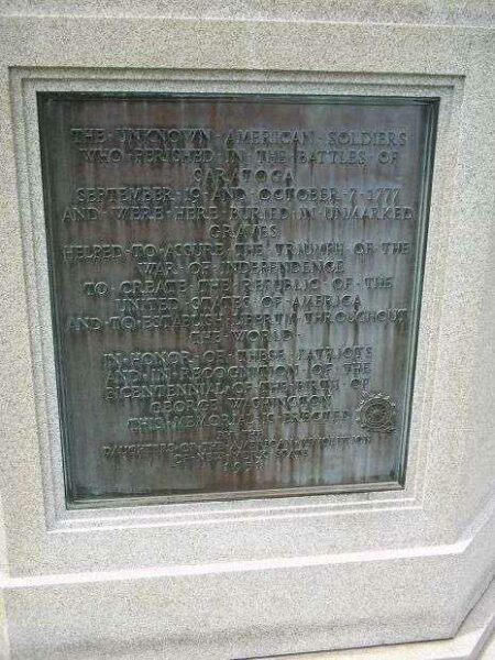 THE UNKNOWN AMERICAN SOLDIERS REVOLUTIONARY WAR MEMORIAL PLAQUE