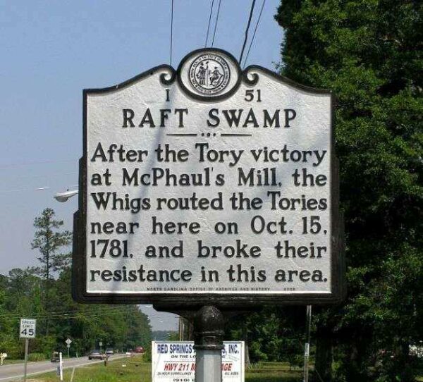 RAFT SWAMP REVOLUTIONARY WAR MEMORIAL MARKER