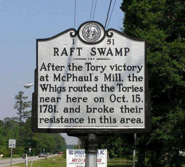 RAFT SWAMP REVOLUTIONARY WAR MEMORIAL MARKER