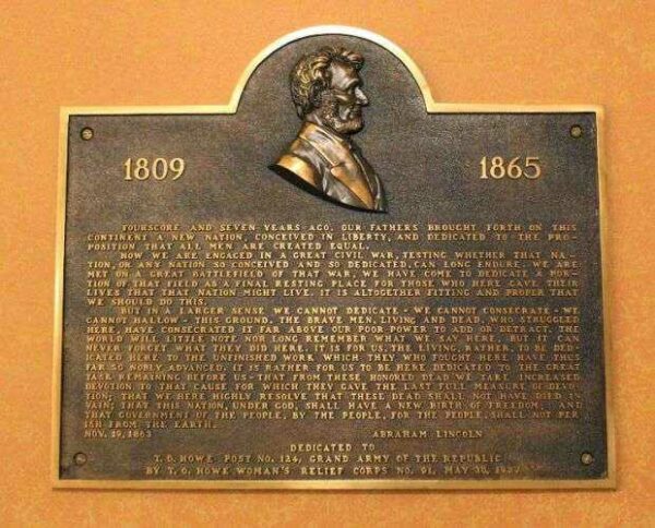 BROWN COUNTY LINCOLN’S GETTYSBURG ADDRESS MEMORIAL PLAQUE