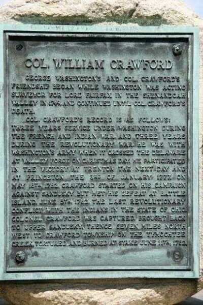 COL. WILLIAM CRAWFORD WAR MEMORIAL PLAQUE SIDE A