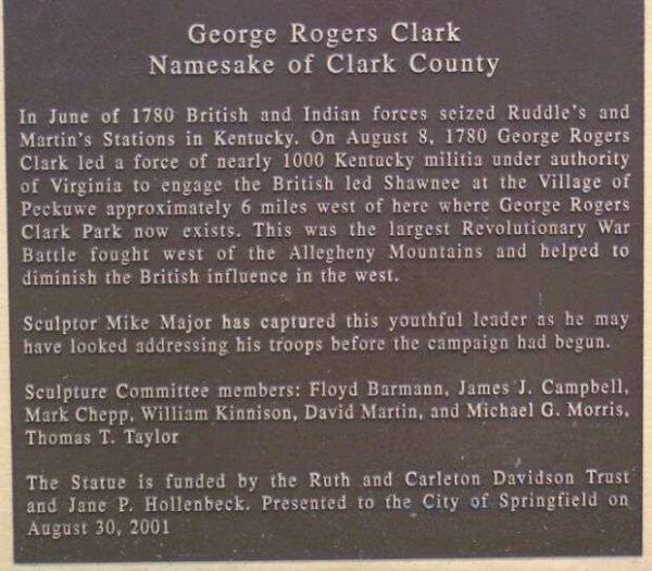 GEORGE ROGERS CLARK REVOLUTIONARY WAR MEMORIAL PLAQUE