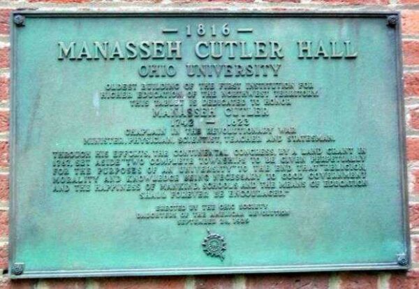 MANASSEH CUTLER REVOLUTIONARY CHAPLAIN MEMORIAL PALQUE